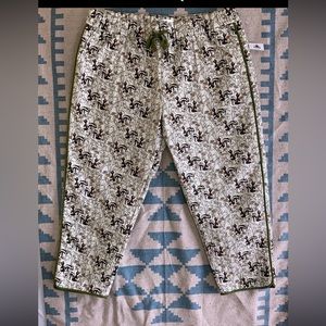 Printed Skinny Jumpsuit Pants with Olive Trim